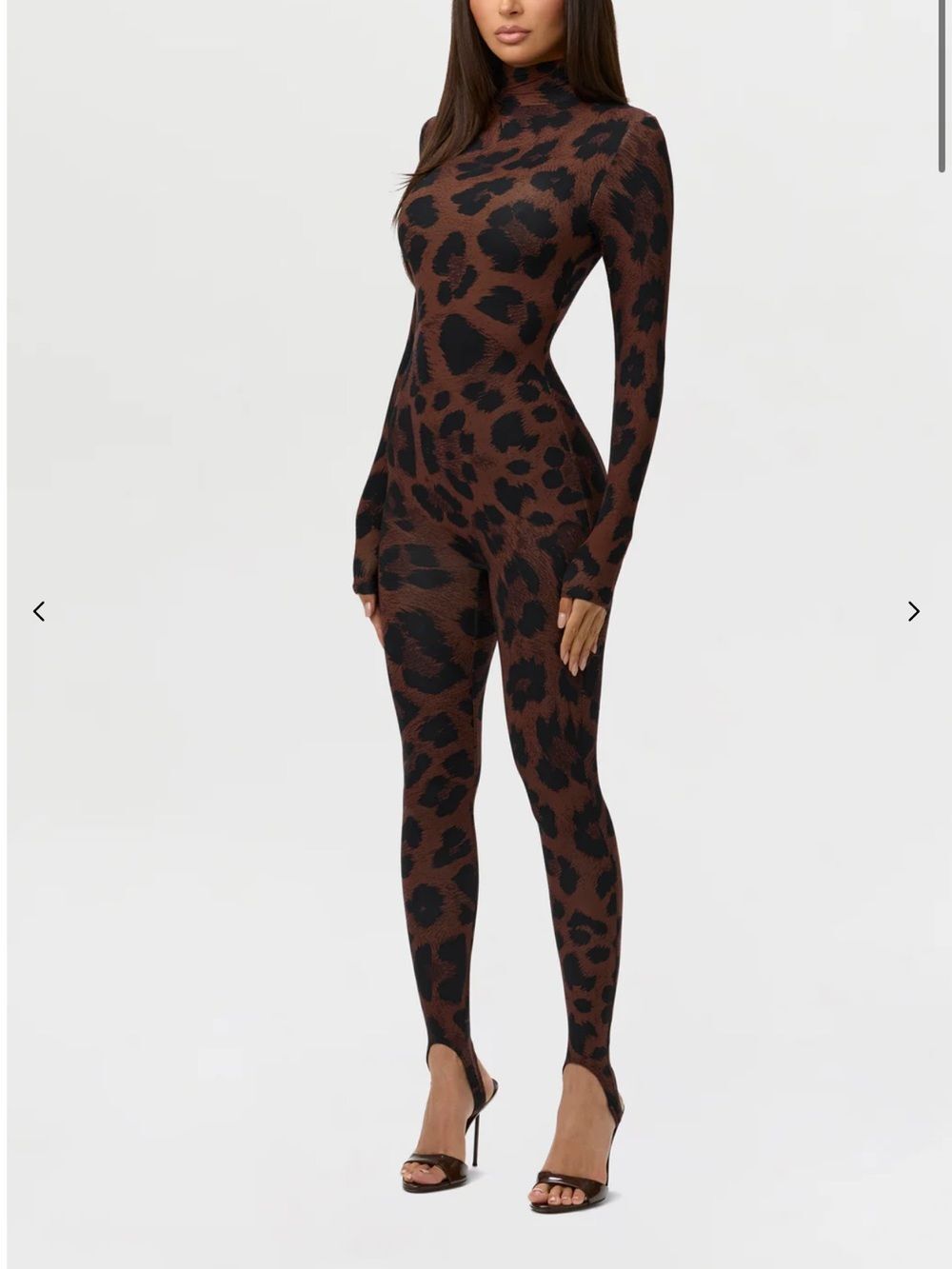 Naked Wardrobe Leopard Print Long Sleeve Bodycon Jumpsuit Brown Black NWOT